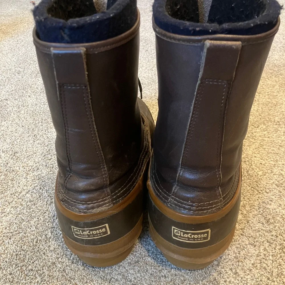 LaCrosse Iceman Men 12 Brown Insulated Leather Rubber Pac Boots USA Steel Shank